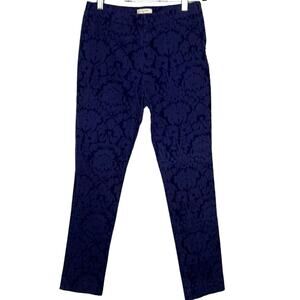 Anthropologie Mid-Rise Velvet Pants Stretch Ankle Crop Skinny Trousers Blue Sz 8
